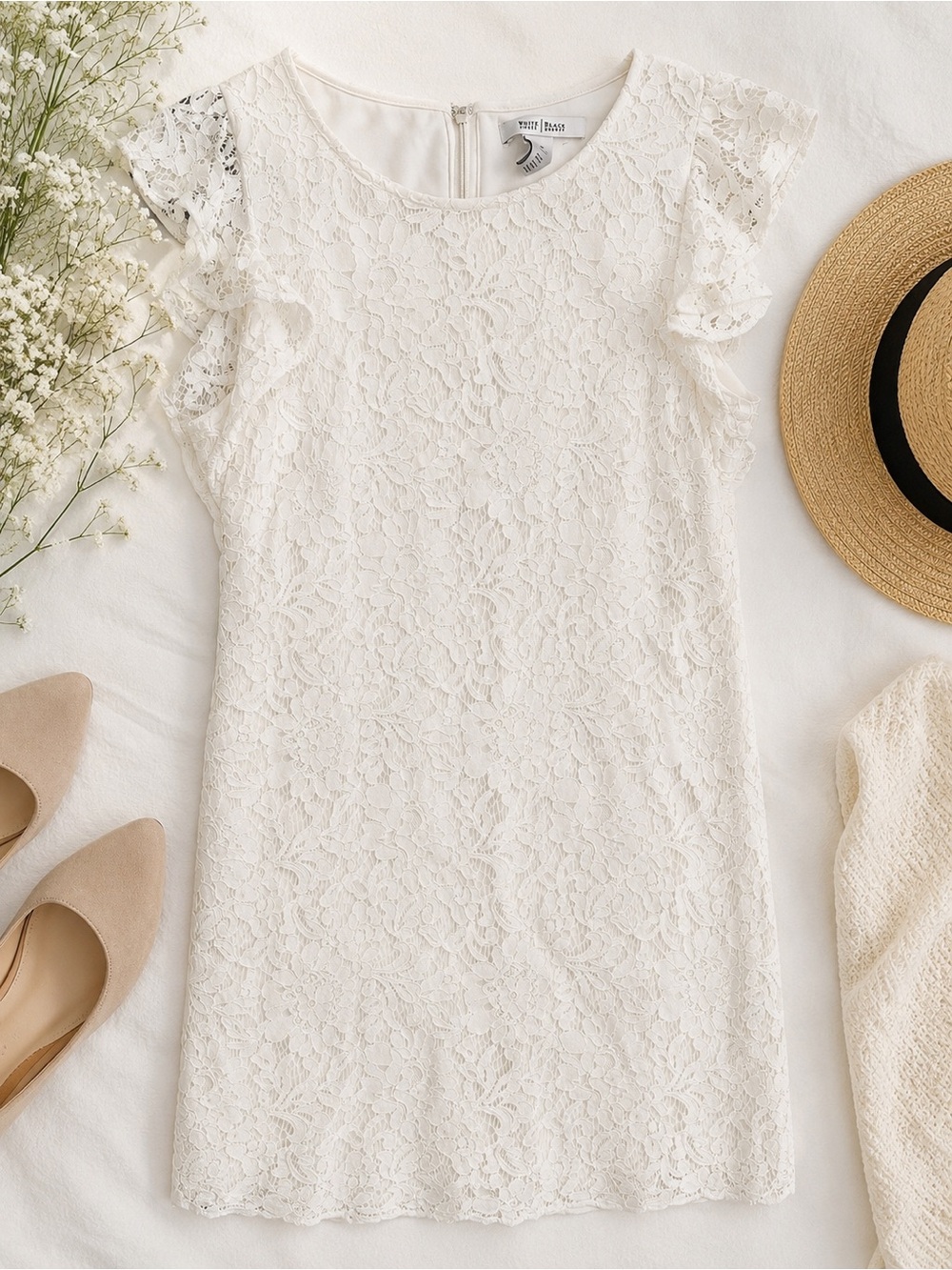 White House Black Market White Lace Overlay Dress